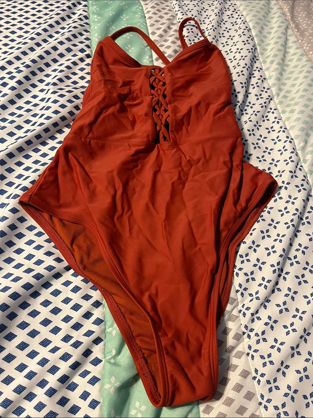 Xhilaration Rust Red Lace-Up One-Piece Bodysuit
